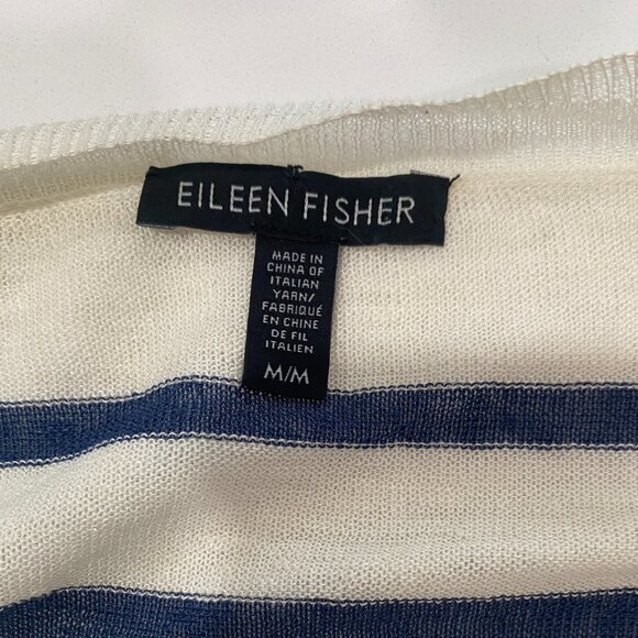 Eileen Fisher Linen Blend Layered Asymmetrical Hem Striped Sweater - Picture 8 of 9